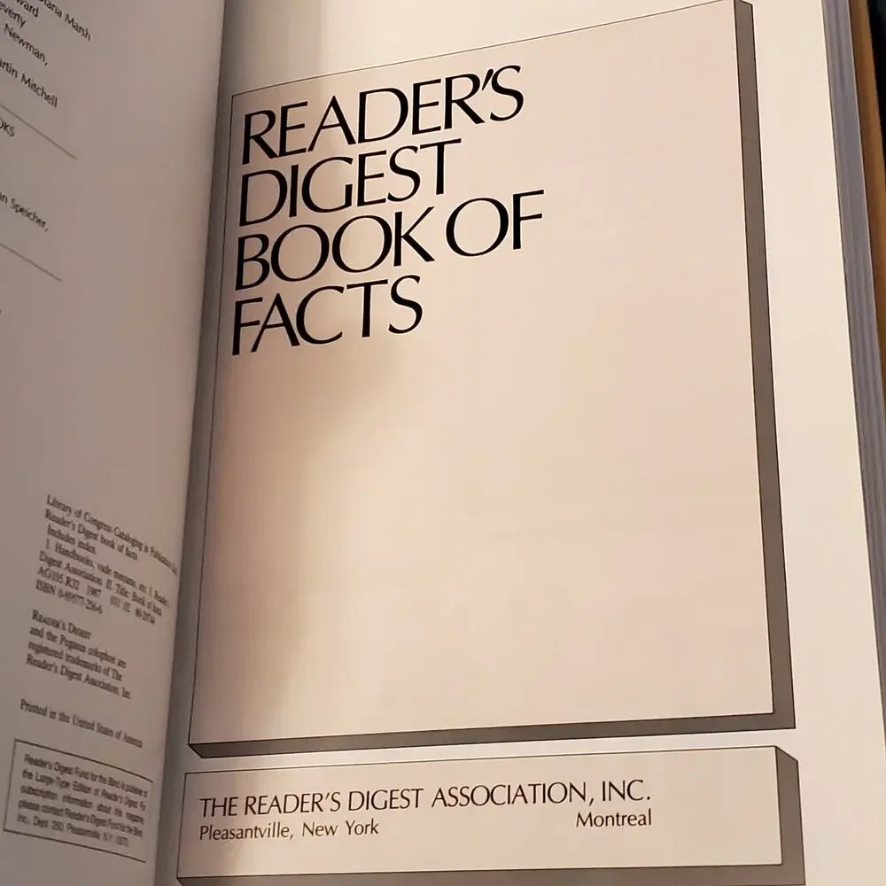 Readers Digest Book of Facts Essential & Intriguing Information 1987 HC Vtg